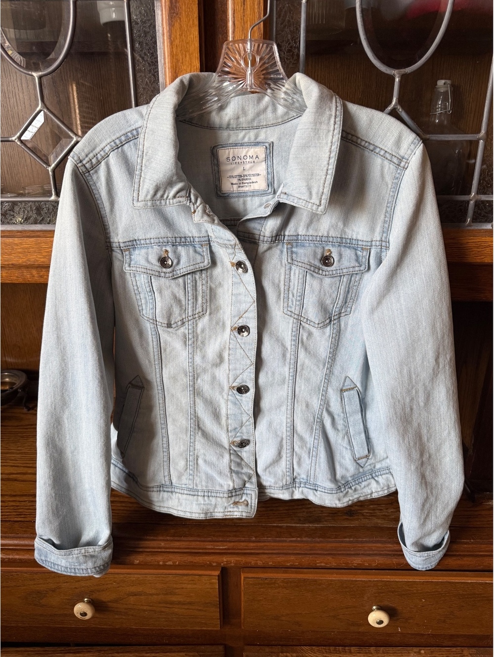 Sonoma Women's Large Light Wash Stretch Denim Jacket Button Up Jean Jacket